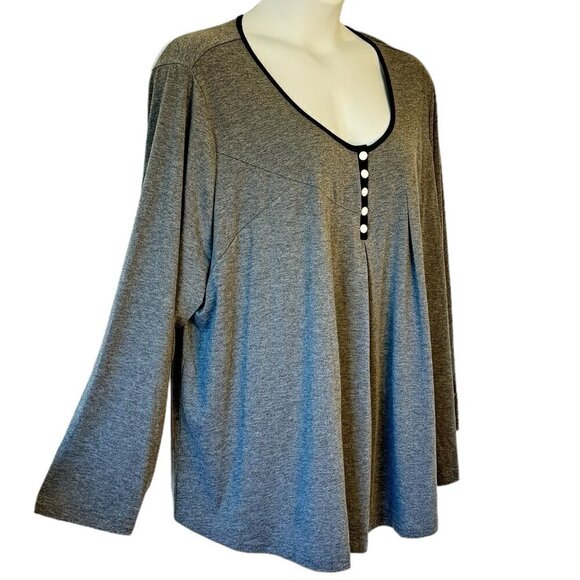 NORACORA NEW WITH TAGS Smock Style Flowy Top Grey with Black Trim Buttons  3XL - Picture 2 of 7